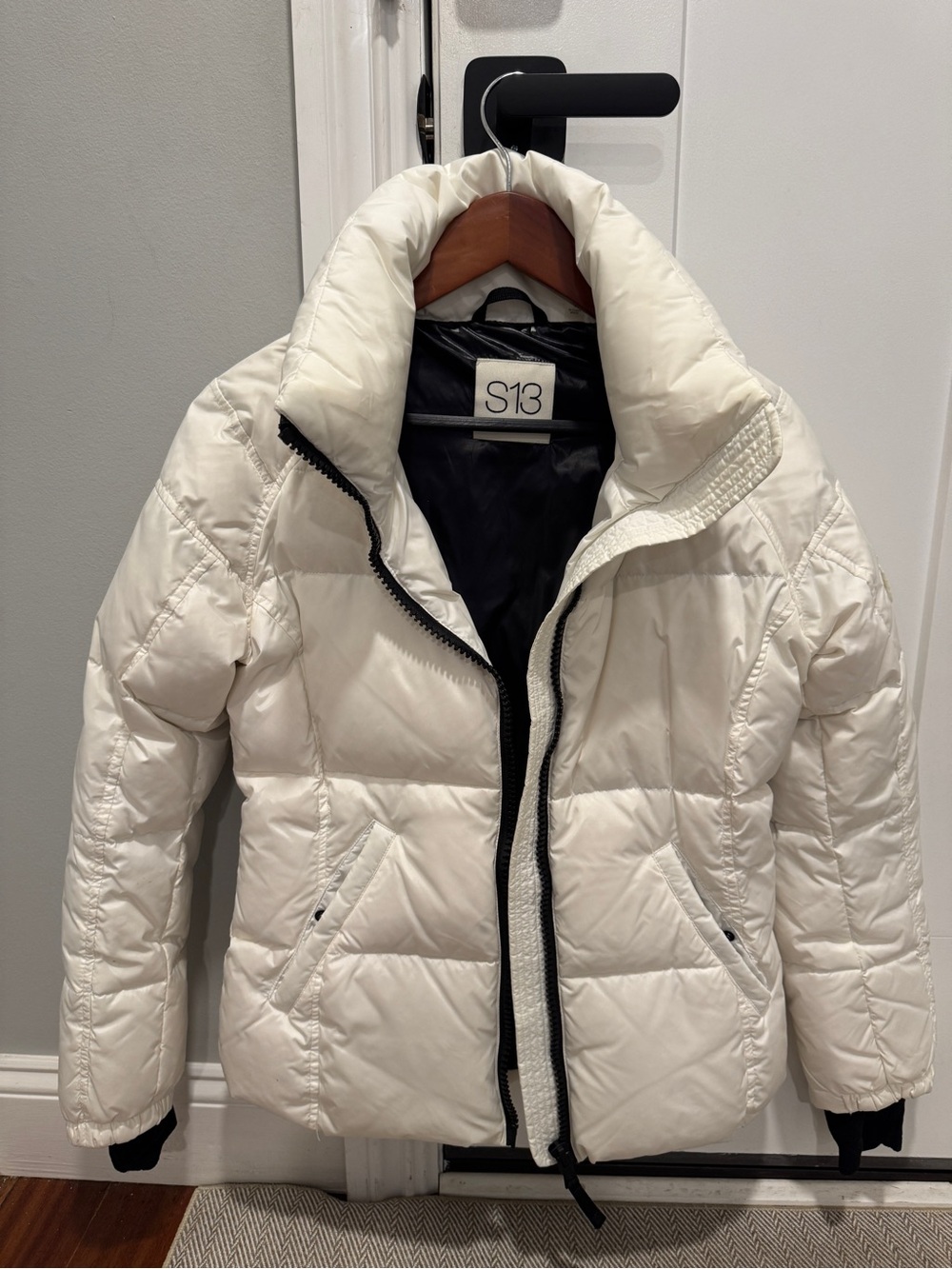 S13 Women's Cream Quilted Puffer Jacket with High Collar